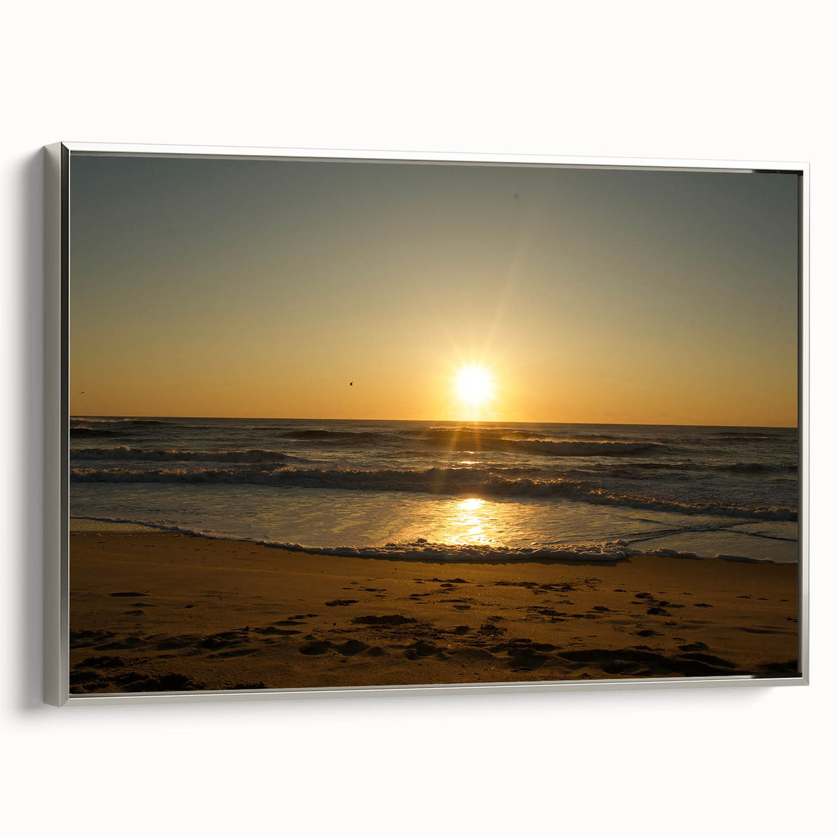 Framed canvas of Cape Hatteras landscape with a vintage poster style, featuring a black and colorful art palette.