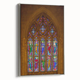 Framed canvas featuring a vintage-style landscape painting of Durham, North Carolina in colorful tones.