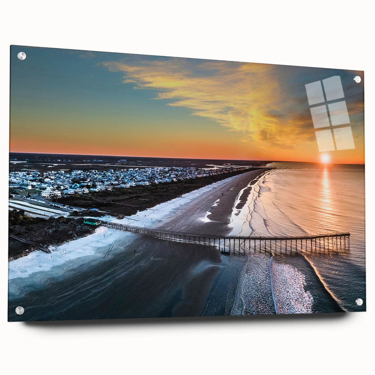 Acrylic print of Outer Banks, North Carolina landscape with muted blues and greens, ideal for bedroom or dining room decor.