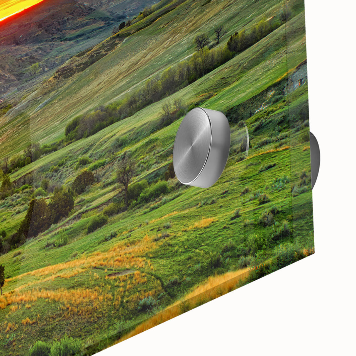 Large abstract wall art depicting North Dakota scenery in muted earth tones on acrylic glass, ideal for dining room ambiance.
