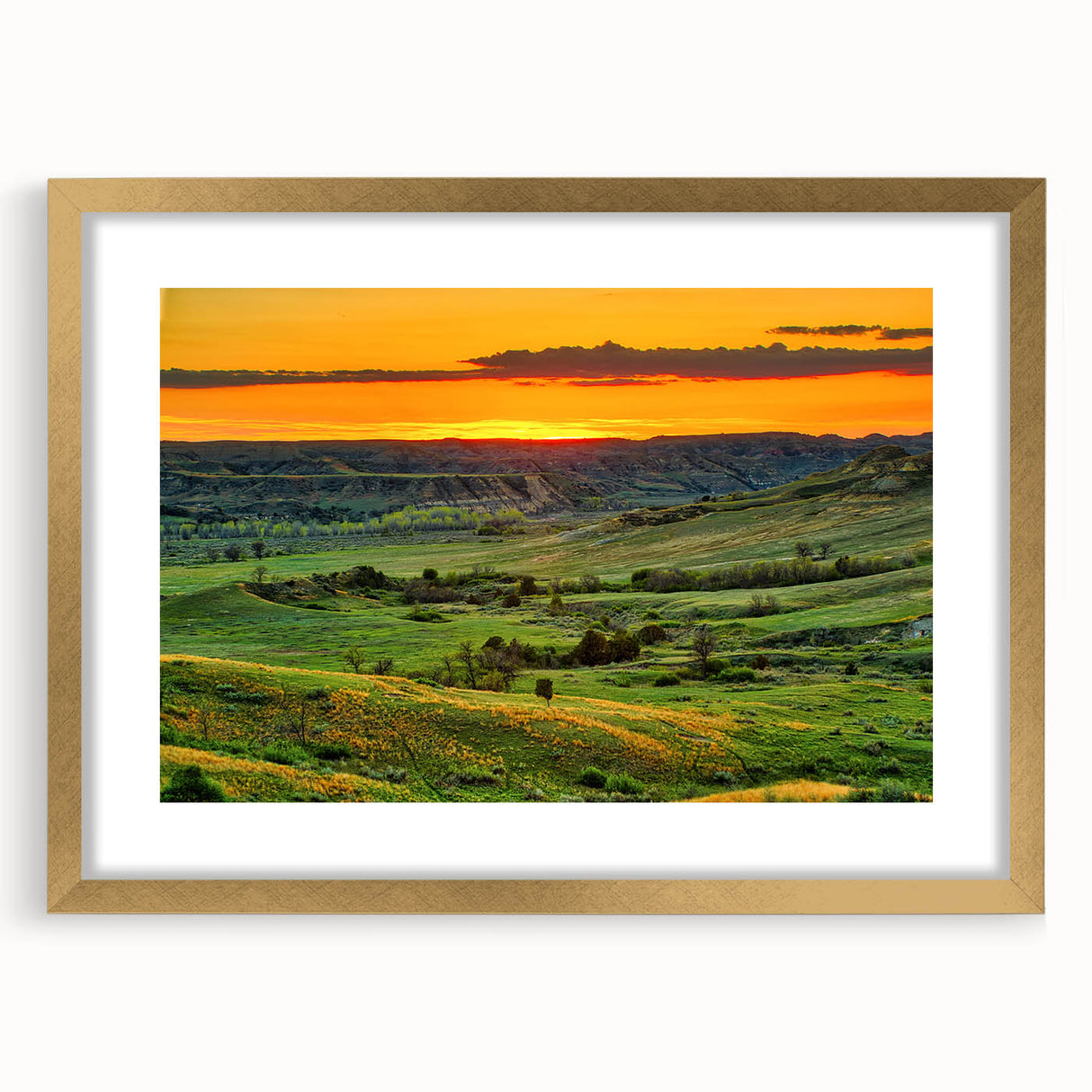 Extra large abstract art print featuring textured scenery of North Dakota in muted earth tones on a framed canvas.