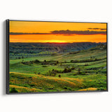 Black and white framed canvas of North Dakota landscape, ideal for bedroom wall decor.