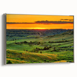 Landscape art painting of North Dakota scenery on a framed canvas, featuring colorful art with black accents.