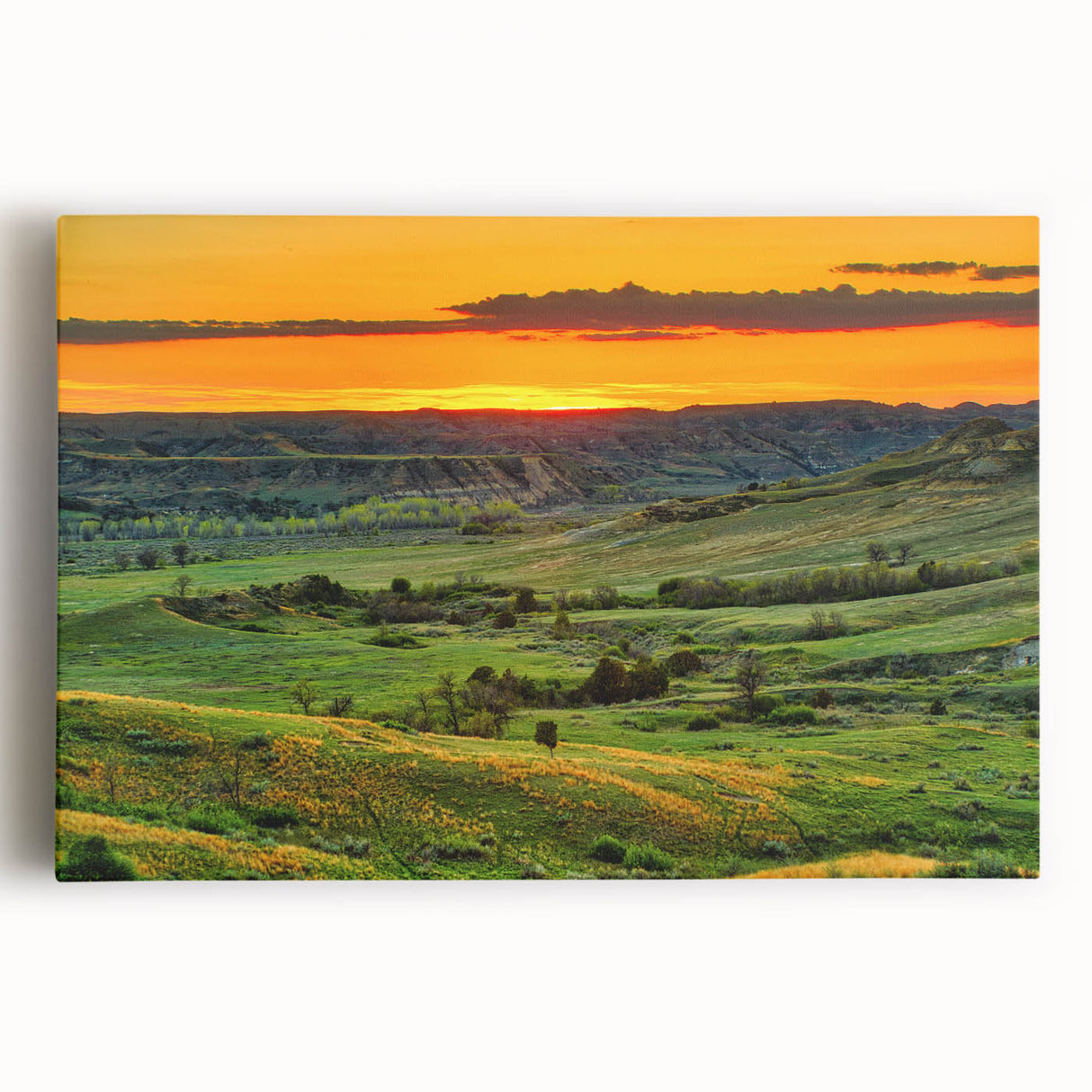 Black and white photograph of North Dakota scenery on large stretched canvas, ideal for kitchen wall art.