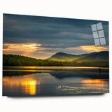 Acrylic print of a large abstract depiction of the Adirondacks in blue and green tones.