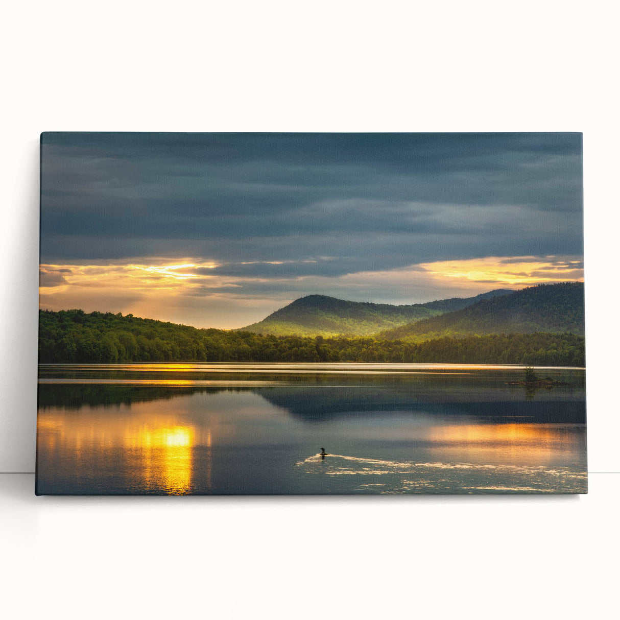 Black and white photograph of the Adirondacks on stretched canvas, suited for kitchen wall art or bedroom decor.