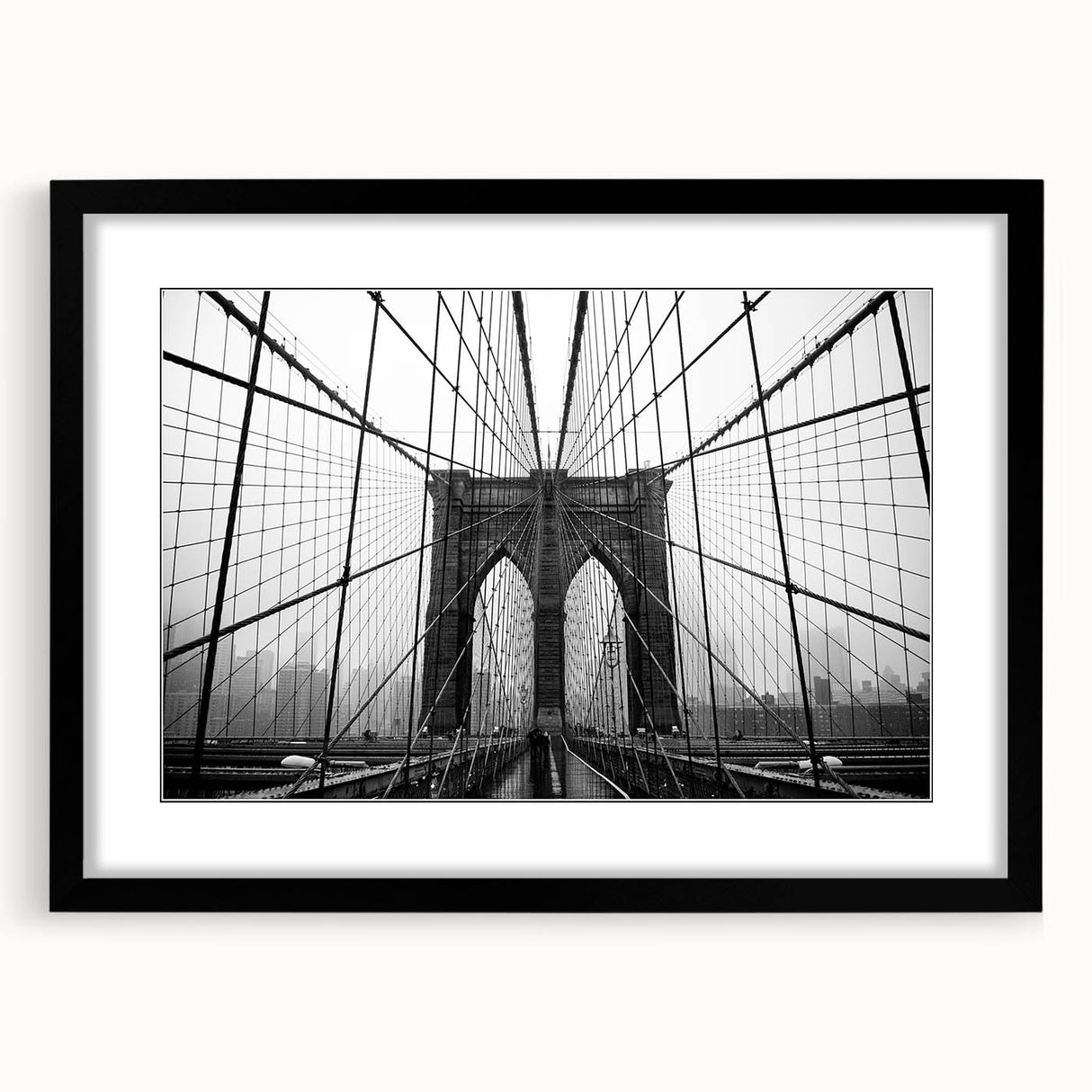 Extra large colorful art print of the Brooklyn Bridge in abstract style, with vibrant hues on textured canvas.