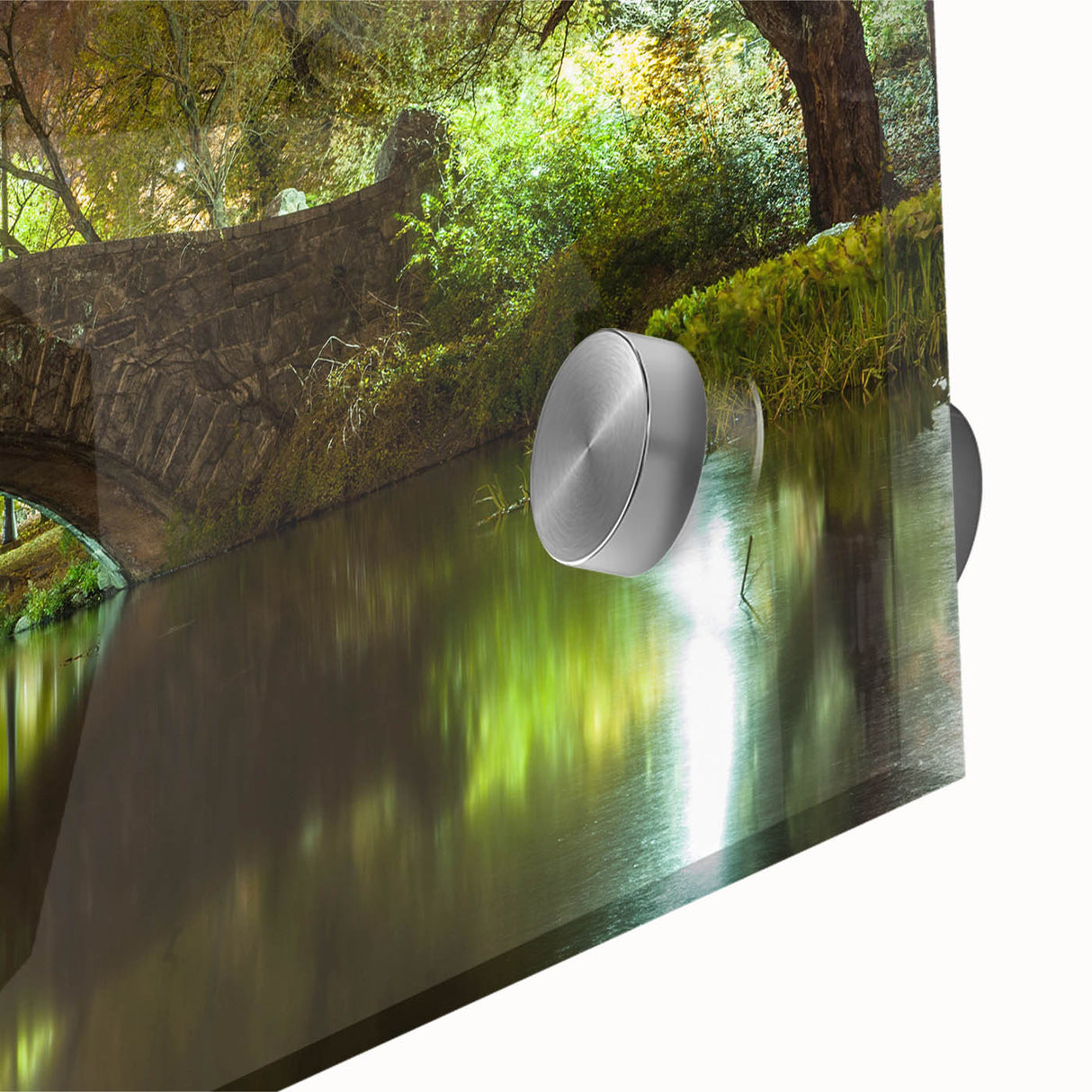 Acrylic print of Central Park with muted green and brown palette in a mid-century modernist style, ideal for dining room art.