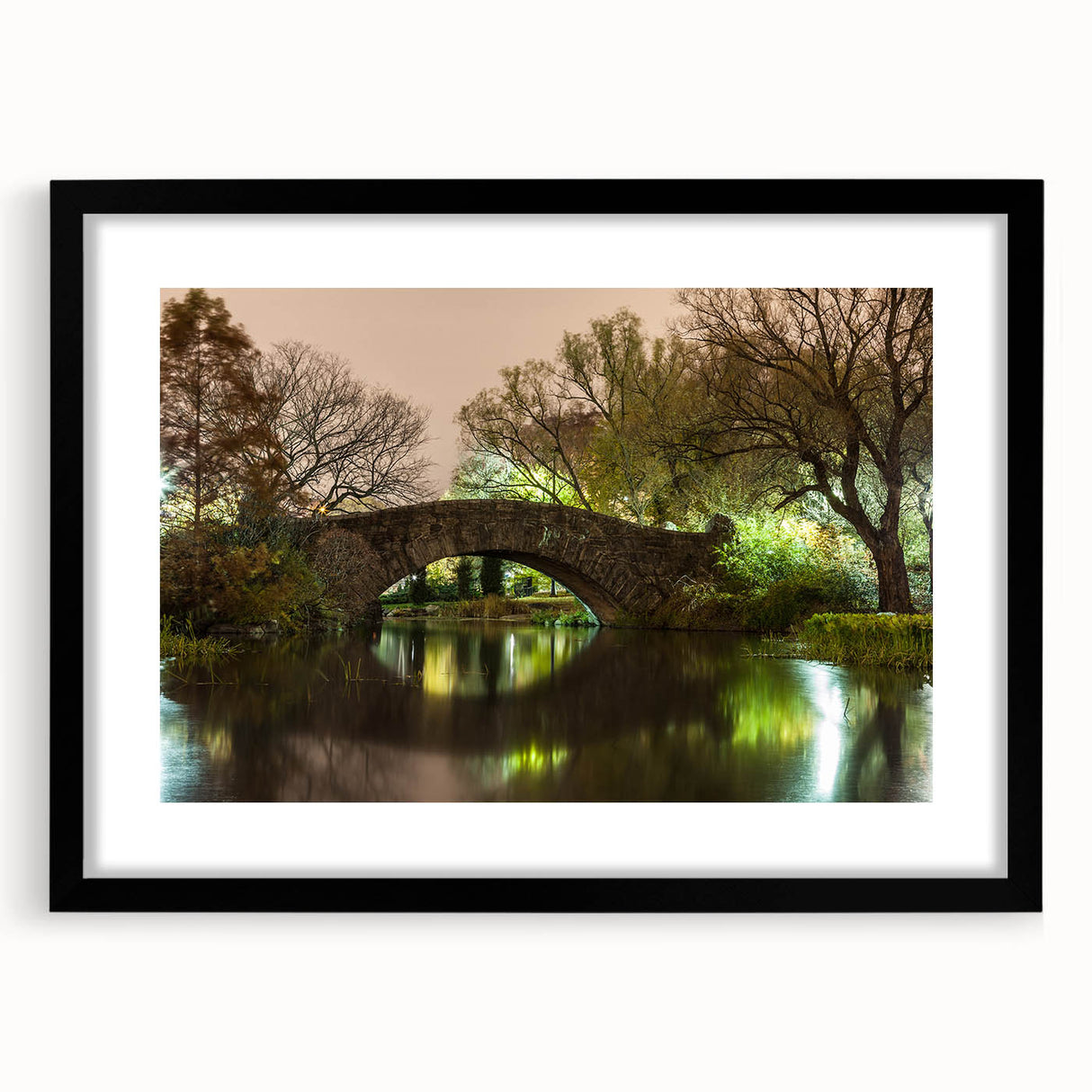Extra large, textured abstract art print of Central Park in vibrant colors on a framed canvas, ideal for living room decor.