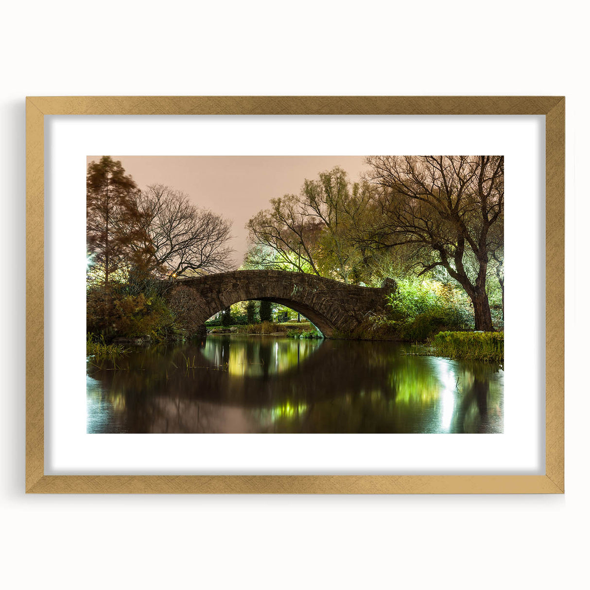 Extra large abstract art print of Central Park with textured details in a gold frame, ideal for living room decor.