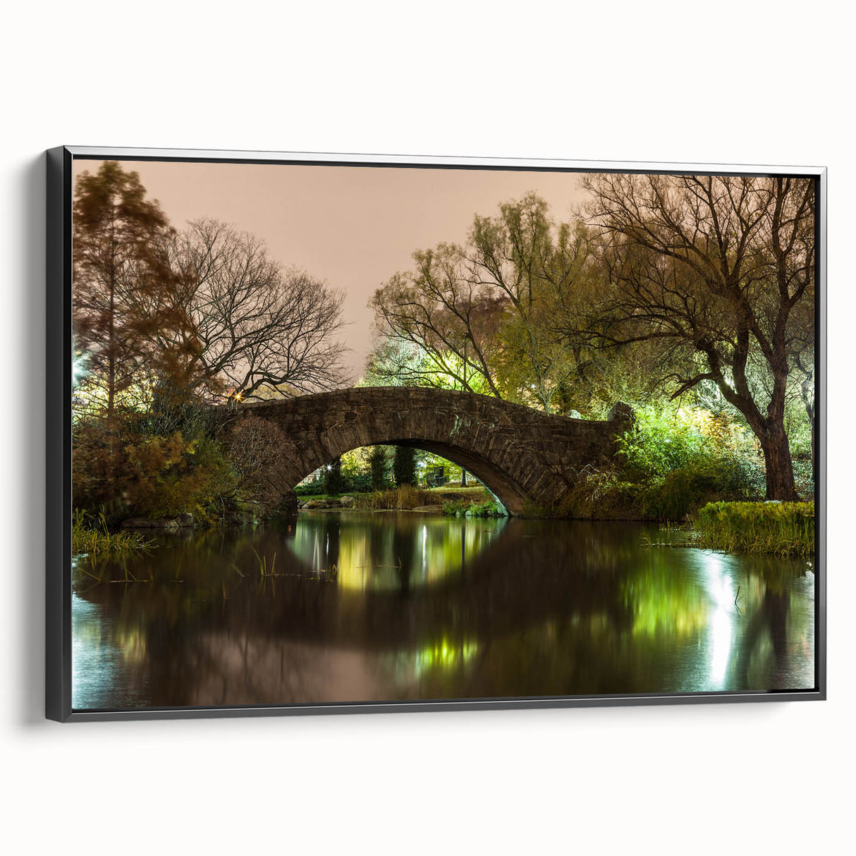 Black and white framed canvas of Central Park with vintage poster style, ideal for bedroom wall art.
