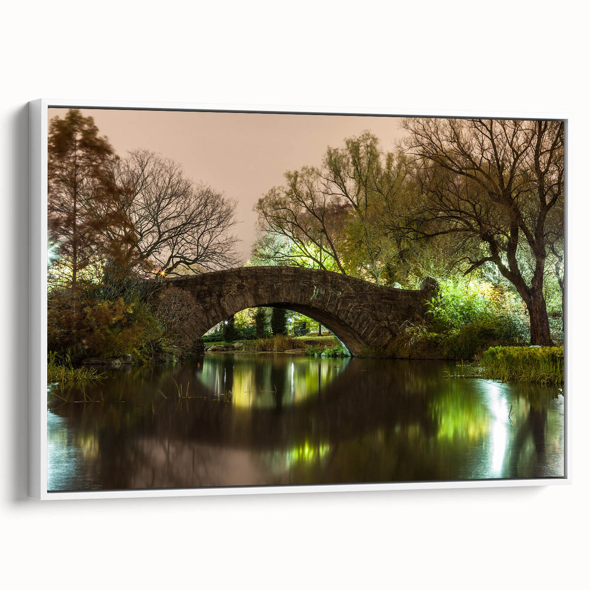 Vintage poster art of Central Park in muted colors on a framed canvas, suitable for large living room walls.