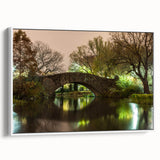 Vintage poster art of Central Park in muted colors on a framed canvas, suitable for large living room walls.