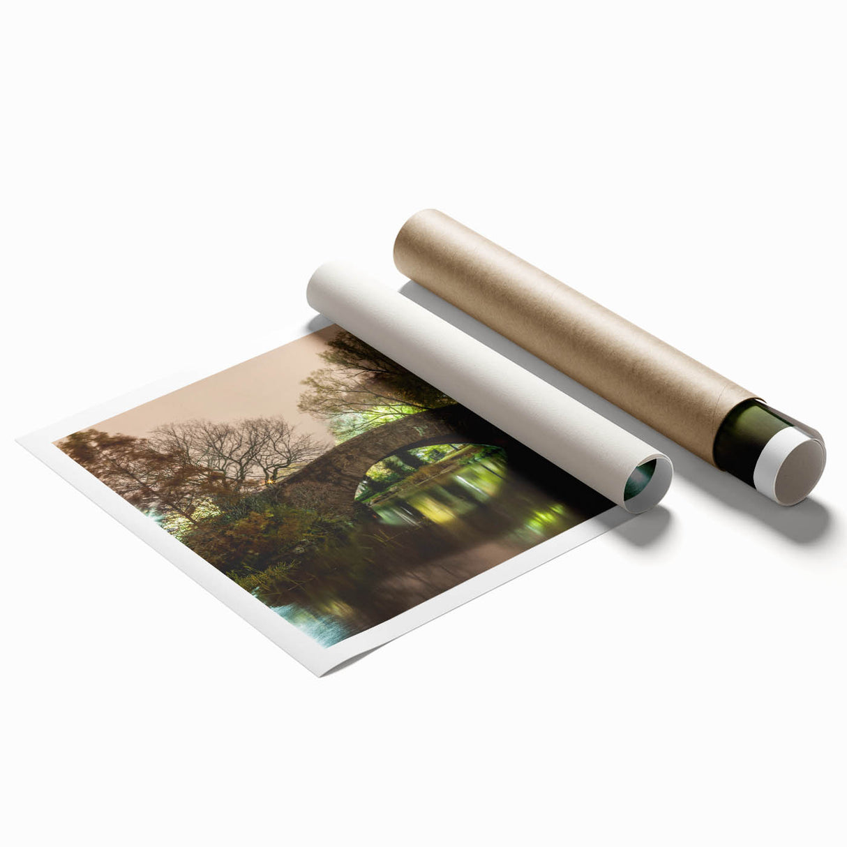 Extra large rolled print of Central Park with vibrant green and floral elements, ideal for classy bathroom wall art.