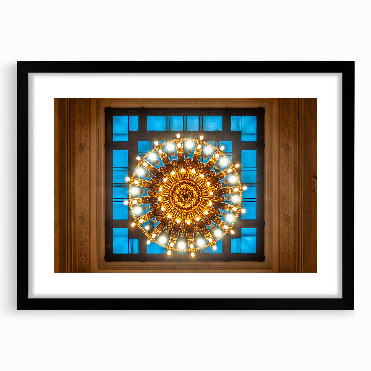 Abstract art print of NYC's Grand Central in vibrant, colorful hues on a large textured canvas, ideal for living room decor.