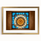 Extra large abstract art print of NYC's Grand Central, in gold frame, with textured details, suited for living room decor.