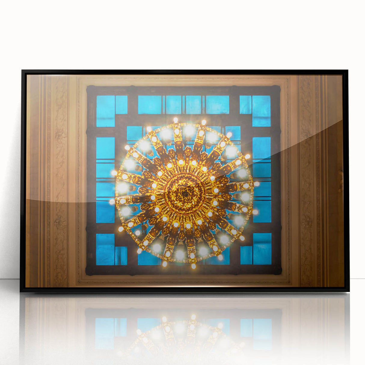 Large abstract wall art of NYC's Grand Central in black and white tones, acrylic print framed in black.