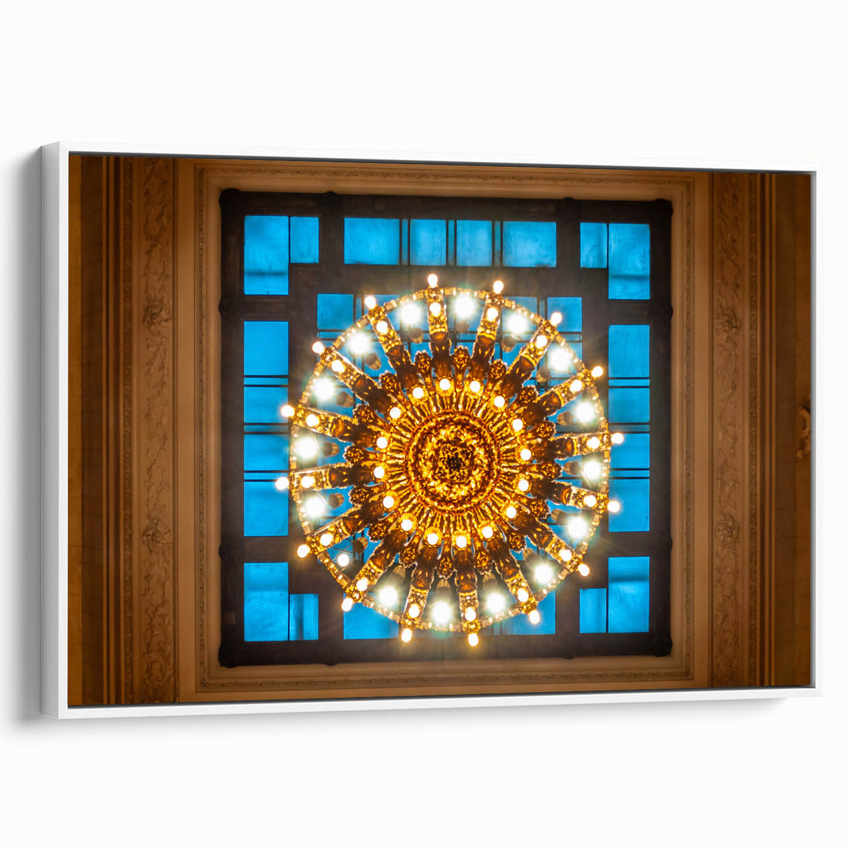 Vintage poster art of NYC's Grand Central in black and colorful hues on a large framed canvas, ideal for living room decor.