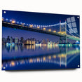 Acrylic print of Manhattan Bridge in muted gray and blue tones, suitable for modern bedroom or dining room decor.