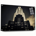 Acrylic print of New York City skyline in muted gray and blue tones, ideal for modern bedroom or dining room decor.
