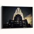 Black and white framed canvas of the NYC Rockefeller view, ideal for bedroom wall art with a vintage poster style.