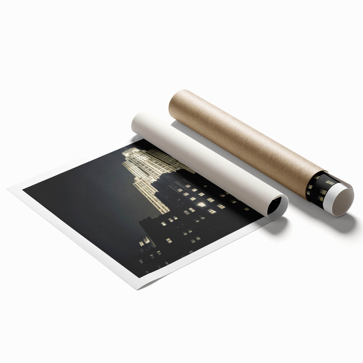 Extra large rolled print depicting New York City skyline with pastel shades, perfect for classy bathroom wall art.