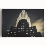 Black and white aerial photograph of NYC on stretched canvas, ideal for kitchen wall art.
