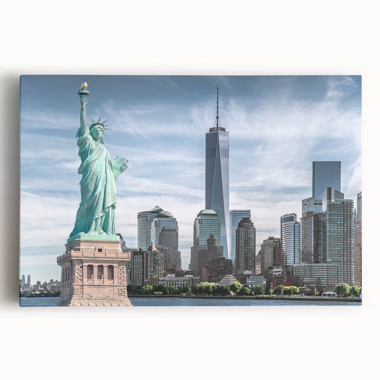 Black and white image of the Statue of Liberty on stretched canvas, suitable for kitchen wall art.