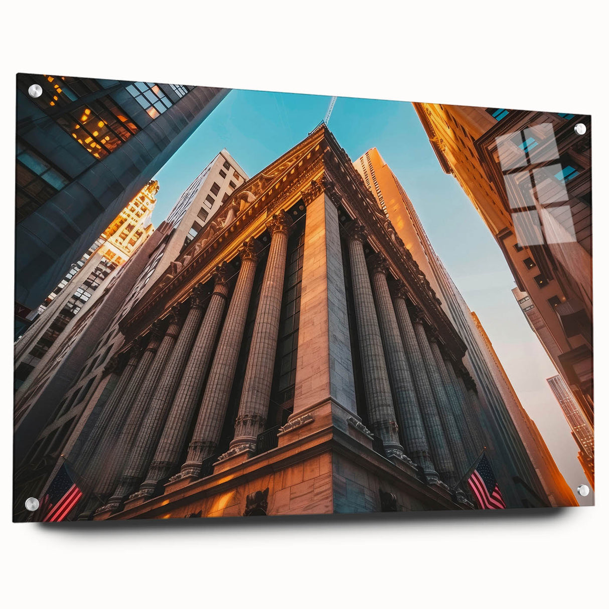 Acrylic print of New York City skyline in muted gray tones, ideal for modern bedroom or dining room decor.