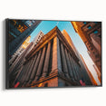 Black and white wall art featuring a vintage poster art style New York City skyline on framed canvas.