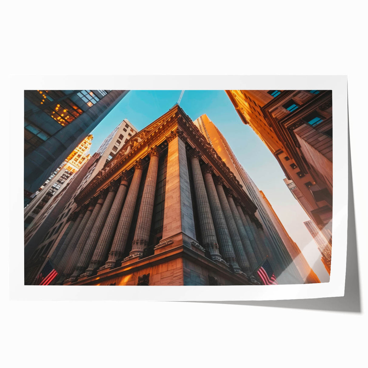 Extra large rolled print of New York City skyline in muted gray and blue tones, ideal for art wall dining room.