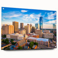 Large abstract wall art depicting Oklahoma scenery in muted earth tones on acrylic glass.