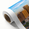 Art Deco poster of Oklahoma scenery on rolled canvas, featuring muted earth tones, ideal for nursery wall art.