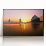 Framed acrylic print of Cannon Beach, Oregon with soft pastel hues, ideal for modern nursery wall art.