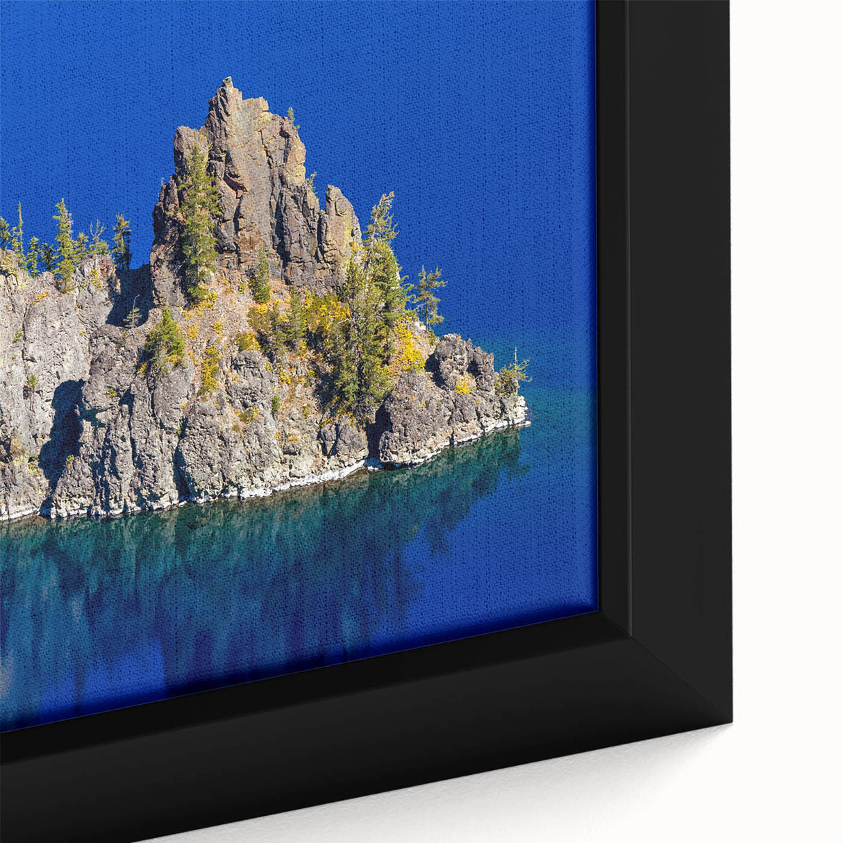Extra large framed canvas featuring a textured depiction of Crater Lake, Oregon.