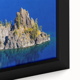 Extra large framed canvas featuring a textured depiction of Crater Lake, Oregon.