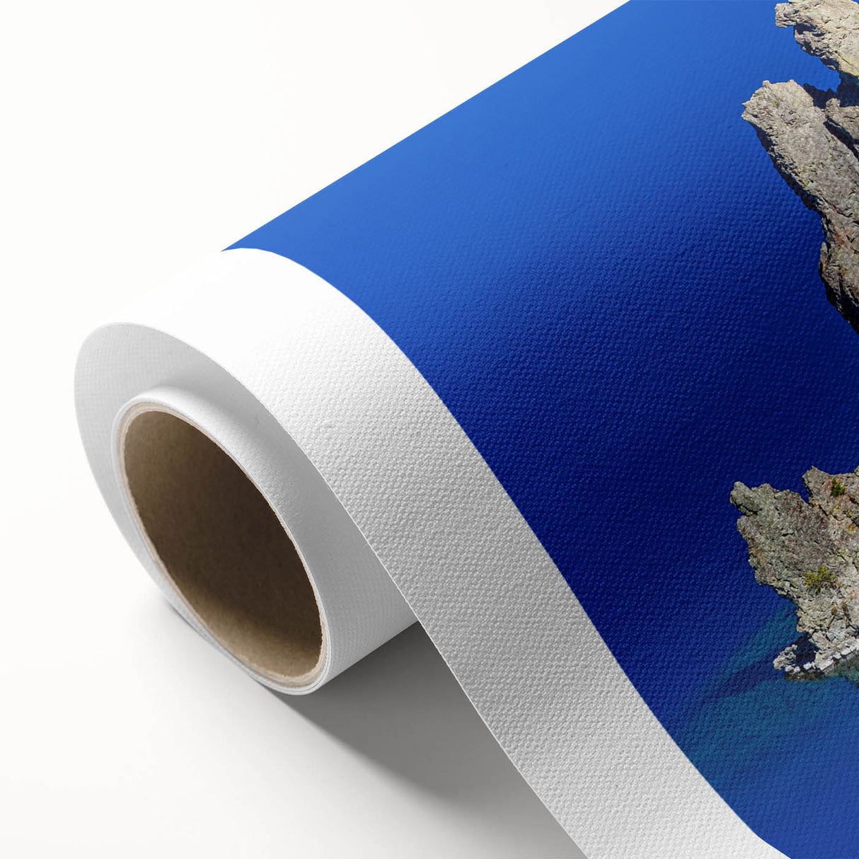 Art deco poster of Crater Lake, Oregon, with deep blue and green tones on rolled canvas, ideal for nursery wall art.