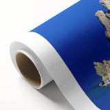 Art deco poster of Crater Lake, Oregon, with deep blue and green tones on rolled canvas, ideal for nursery wall art.