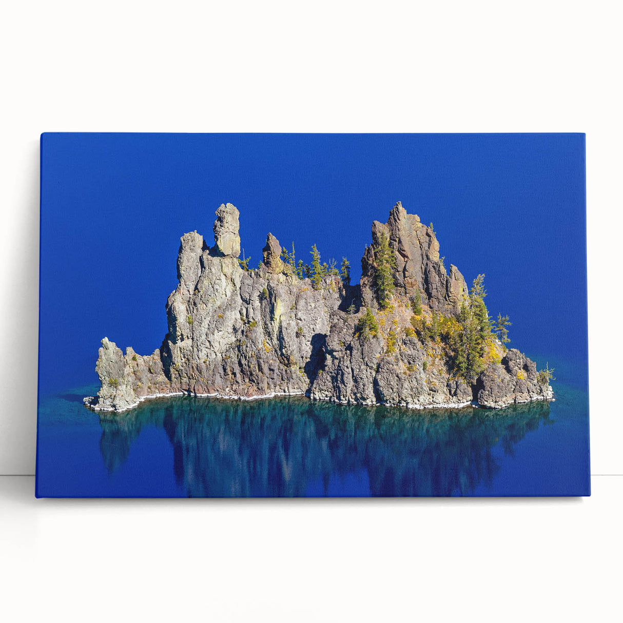 Black and white photograph of Crater Lake, Oregon, on large stretched canvas, ideal for kitchen wall art.