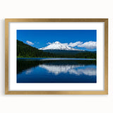 Extra large wall art featuring a textured abstract print of Mount Hood, Oregon in muted earth tones, framed in gold.