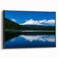 Black and white framed canvas of Mount Hood, Oregon, in a vintage poster style, suitable for bedroom wall decor.