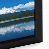 Close-up of a textured, extra-large framed canvas depicting Mount Hood in Oregon with a black and colorful art palette.