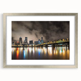 Abstract textured art print of Portland, Oregon in muted earth tones on a framed silver mat, ideal for bedroom decor.