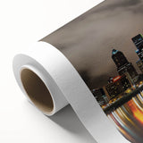 Art deco poster of Portland, Oregon skyline in pastel shades on rolled canvas, ideal for nursery wall art.