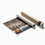 Extra large rolled print of Portland, Oregon scenery with floral motifs in soft pastel colors.