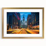 Extra large wall art of abstract Philadelphia scenery in textured gold frame, ideal for living room decor.
