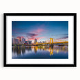 Extra large abstract art print of Pittsburgh skyline in vibrant, colorful hues on a textured canvas.