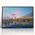 Large abstract wall art of Pittsburgh skyline in muted gray tones on a framed acrylic, ideal for modern office decor.