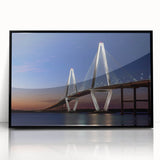 Large abstract wall art depicting Charleston, South Carolina in mid-century modernist style with muted earth tones.