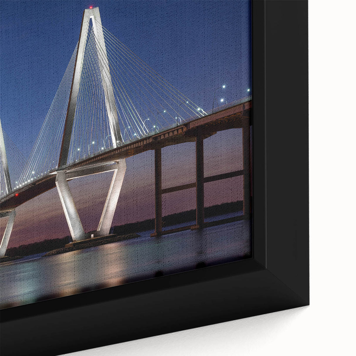 Black wall art featuring a textured Charleston, South Carolina scenery in vibrant colors on a framed canvas.